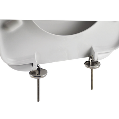 Passepartout toilet cover with adjustable stainless steel hinges that can be screwed from below