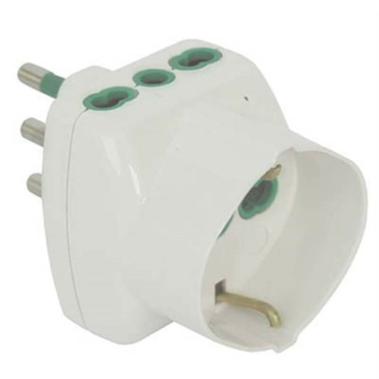 Adaptador triple bypass + Schuko FME blanco 2P+T