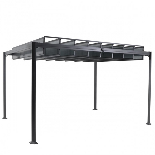 Antracit Gazebo Belize 3,8 x 3 m mit ausfahrbarem Aluminiumdach