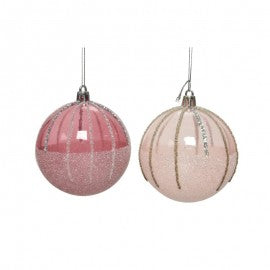 Christmas ball in glass transparent glitter pink assorted 8 cm pcs 1