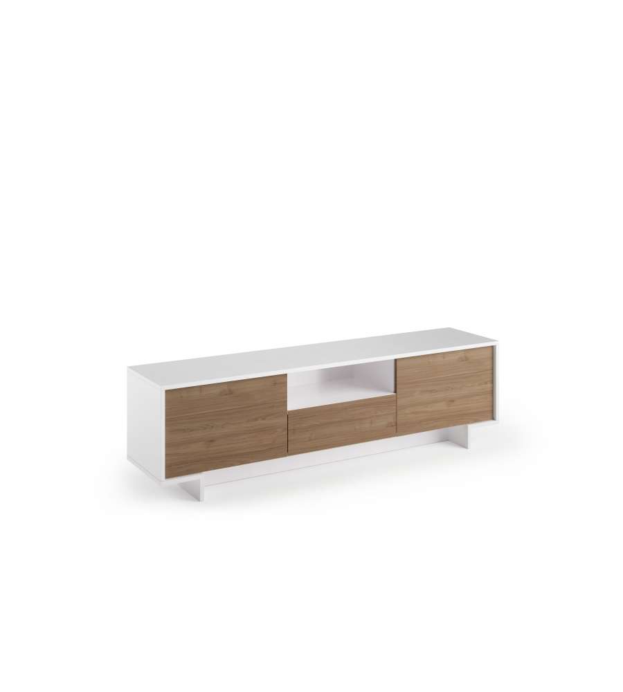 Mueble TV con 2 puertas y cajón central en nogal blanco