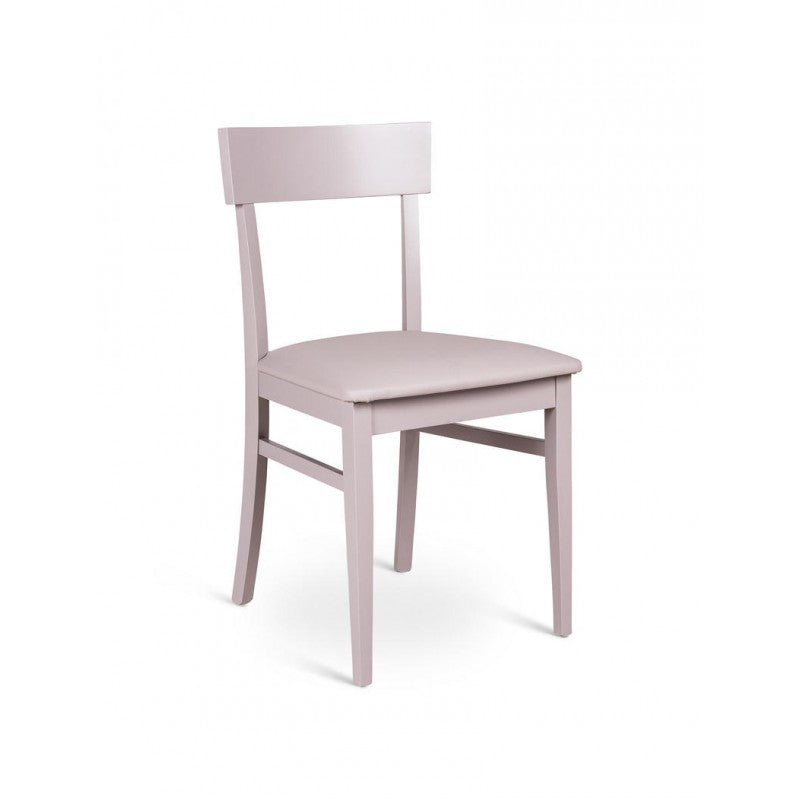 Silla de madera lacada gris claro con asiento de similpiel 445xh. 82 cm