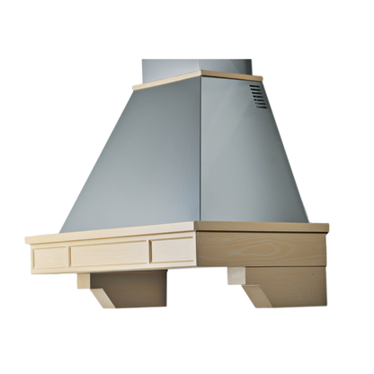 BRIDGE extractor hood in silver stainless steel and 120 cm inlaid wooden frame