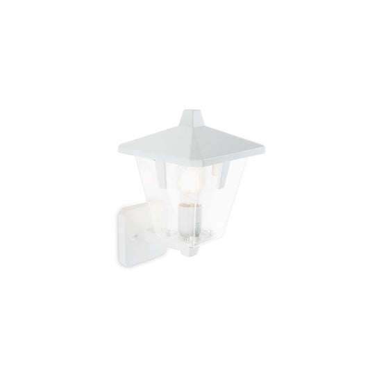 Wall lamp in white die-cast aluminum with transparent thermoplastic diffuser. h. 29 cm