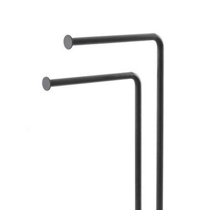 Towel stand with 2 arms and black finish.