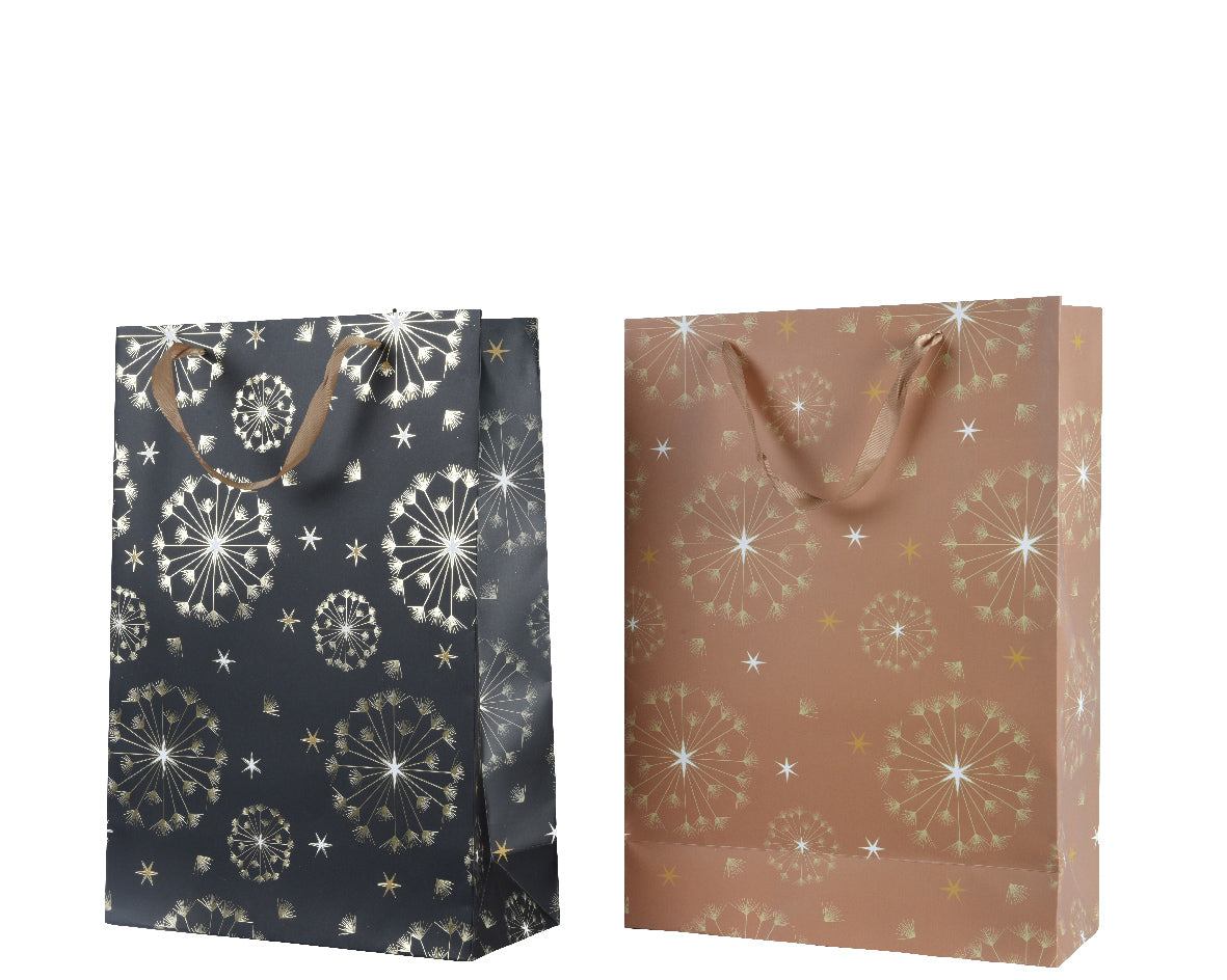 Rectangular Glossy Gift Bag Paper with Star Print and 2-Color Handle 10 x 26 x 32 cm