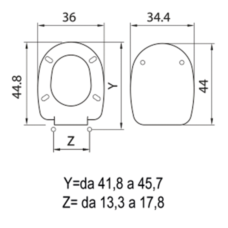 Passepartout toilet cover with adjustable stainless steel hinges that can be screwed from below