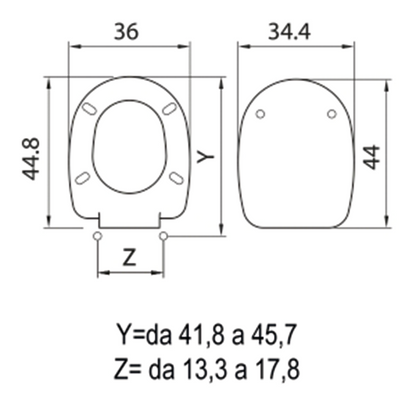 Passepartout toilet cover with adjustable stainless steel hinges that can be screwed from below