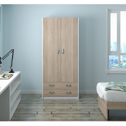 Wardrobe with 2 doors and 2 drawers, White elm front, 91x52xH 210 cm