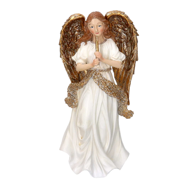 Angel in white resin and gold 12.5x11.5x25.5 cm