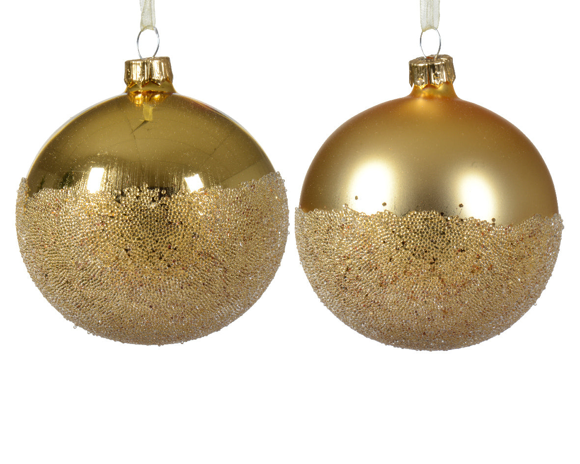 Christmas Glass Ball Ornament - Matte and Shiny Finish, Light Gold Color, 8cm Diameter