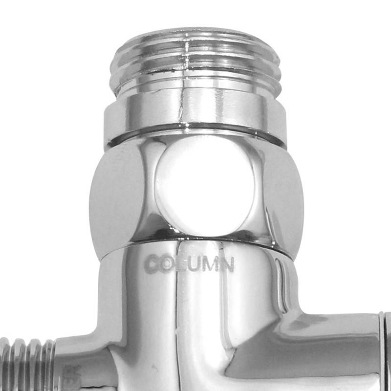 Brass two-way universal diverter with male-female reducer.