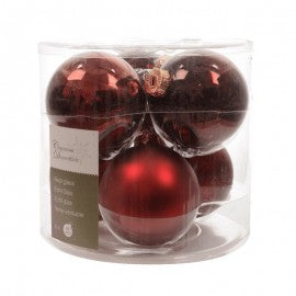 Weihnachtskugel aus rotem Glas 8 cm Set mit 6 Stück