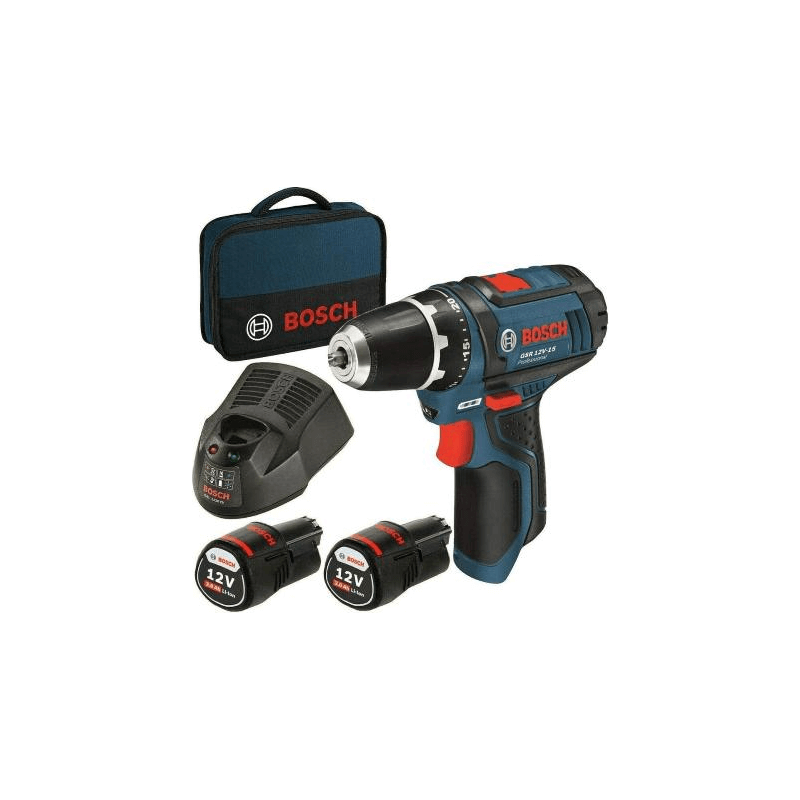 Bosch GSR12V-15 Akku-Bohrschrauber 12V 2Ah mit 2 Akkus + Tasche