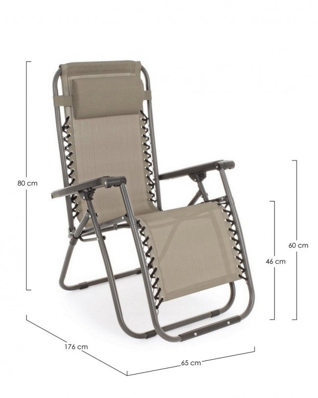 Silla de Playa Plegable Martin Tortora - Acero Tratado, Tela de Textilene 540gr/m2 - Medidas: 65a x 176b x 80h cm