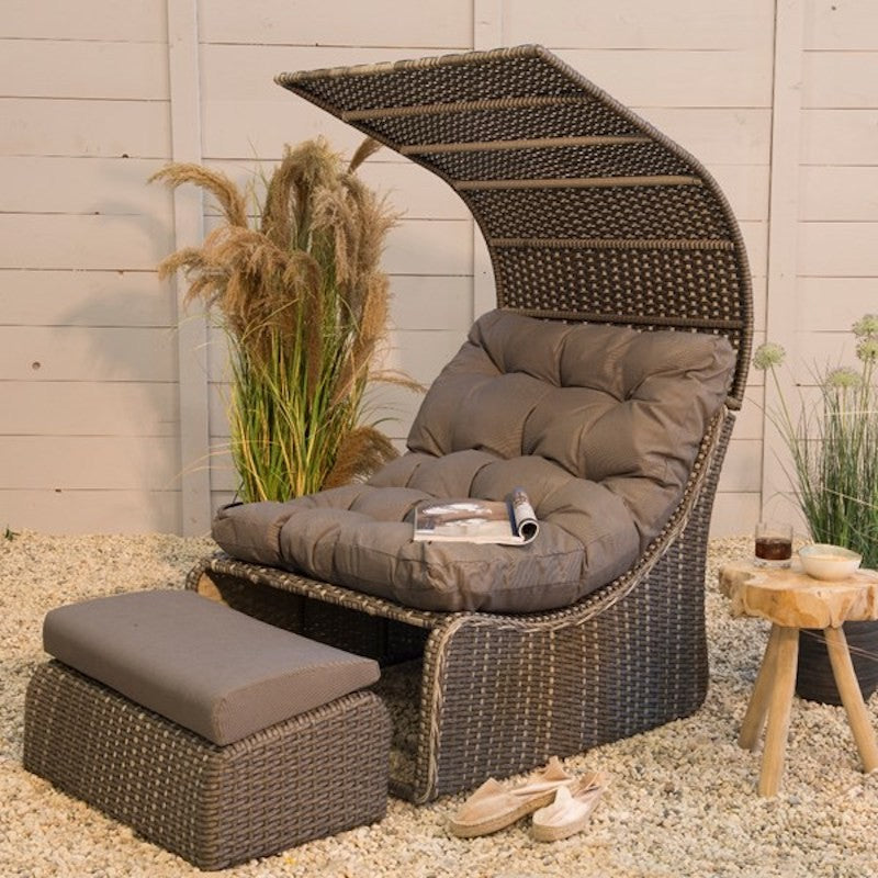 Gartenliege Daybed Siesta aus Taupe-Rattan - 108x90x150 cm