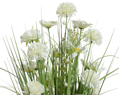 Bunch of Artificial flowers in white and green polyester