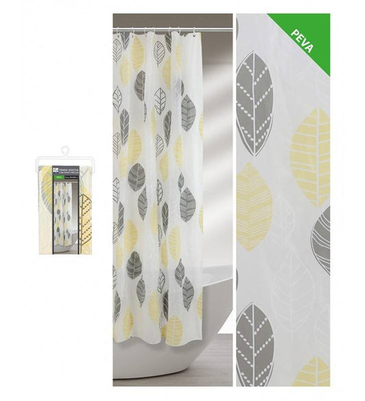 Shower curtain with gray and yellow leaves pattern, 240 x 200