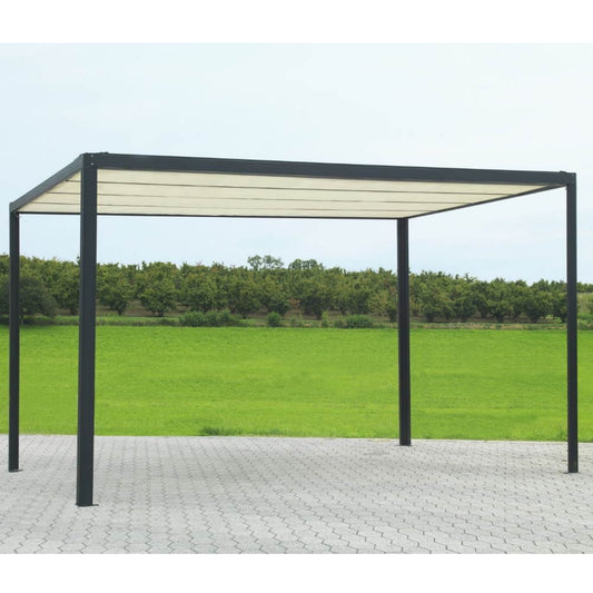 Schwarzes Pergola-Gartenpavillon 3x4x2,5H m mit elektrischer Schiebeabdeckung