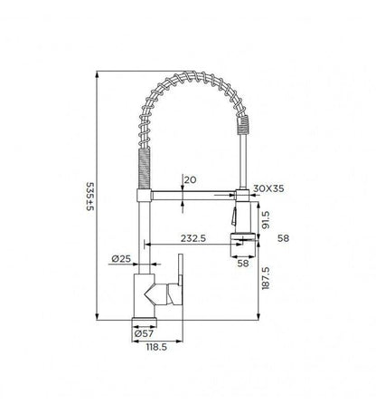 Sink mixer with high spring spout, equipped with 2-jet hand shower with magnetic connection, Denver series.