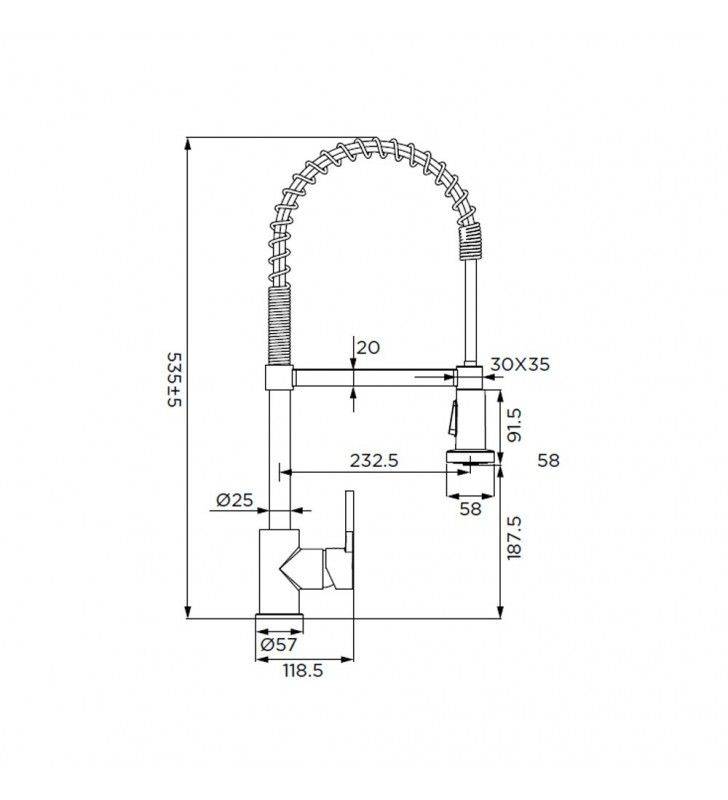 Sink mixer with high spring spout, equipped with 2-jet hand shower with magnetic connection, Denver series.