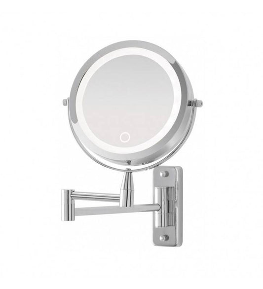 Chrome wall mirror with led d:17cm - Idroclic