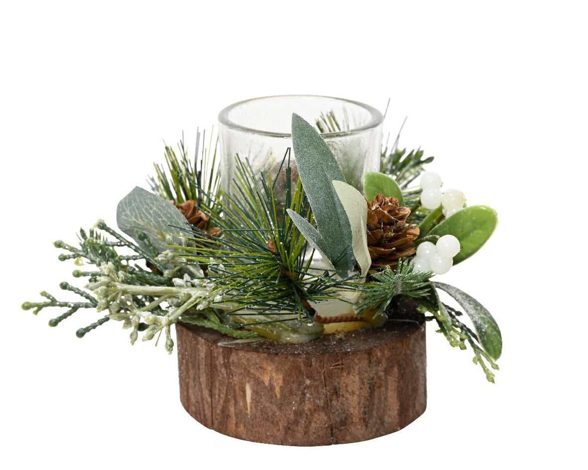 Modern Glittered Eucalyptus Pinecone Candle Holder 14 x 14 x 10 cm