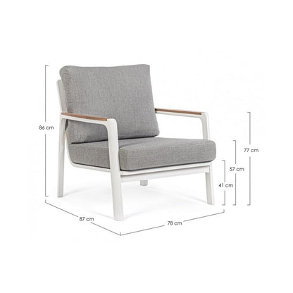 Outdoor Armchair in Aluminium-Wood with White Cushion