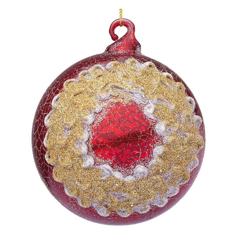 Florid glass Christmas ball with red crown Ø10 cm