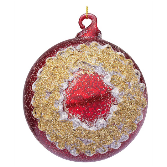 Florid glass Christmas ball with red crown Ø10 cm