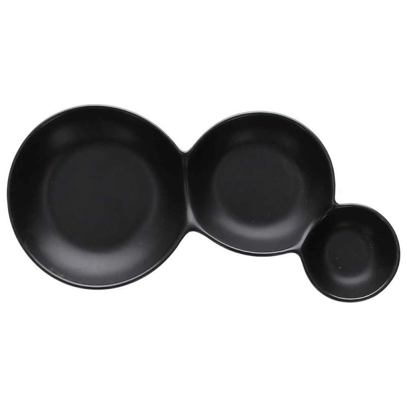 Black porcelain hors d'oeuvre dish 3 compartments 24 cm