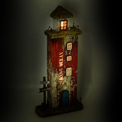 Sea decoration Lighthouse in red wood with LED cm 16x6,5x34h