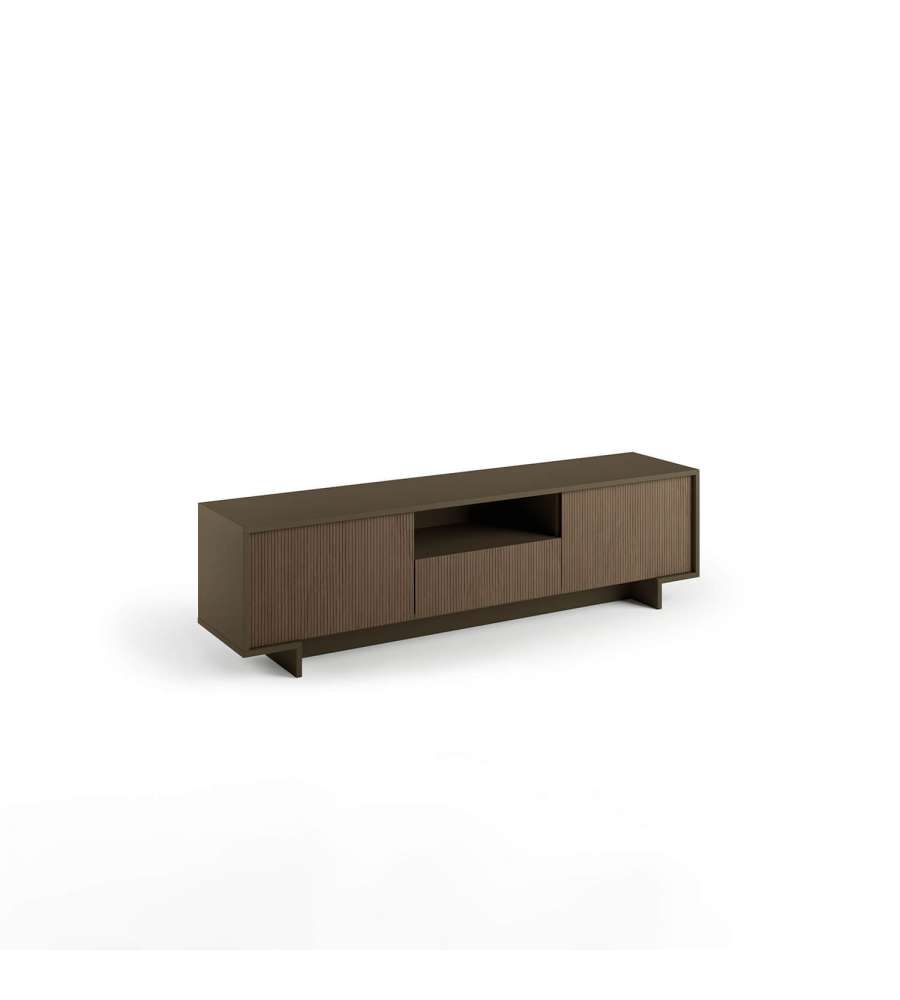 TV Stand With 2 Doors And Central Drawer In Dark Ribbed Bronze