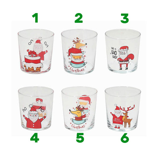 Vaso Navideño de Vidrio Transparente con Decoraciones Navideñas - 340Cc