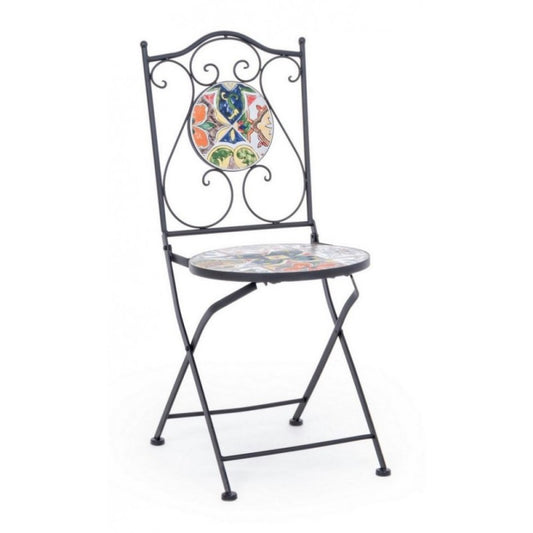 Outdoor Garden Chair In Steel With Folding Ceramics