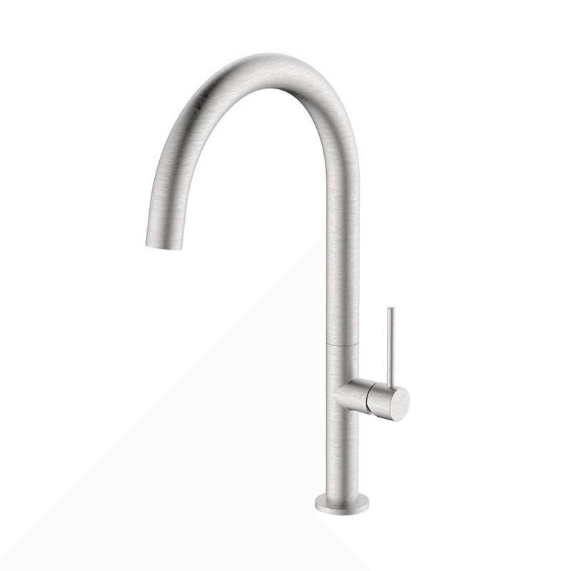 High Spout Sink Mixer In Brushed Steel With Water Saving - Detroit Series