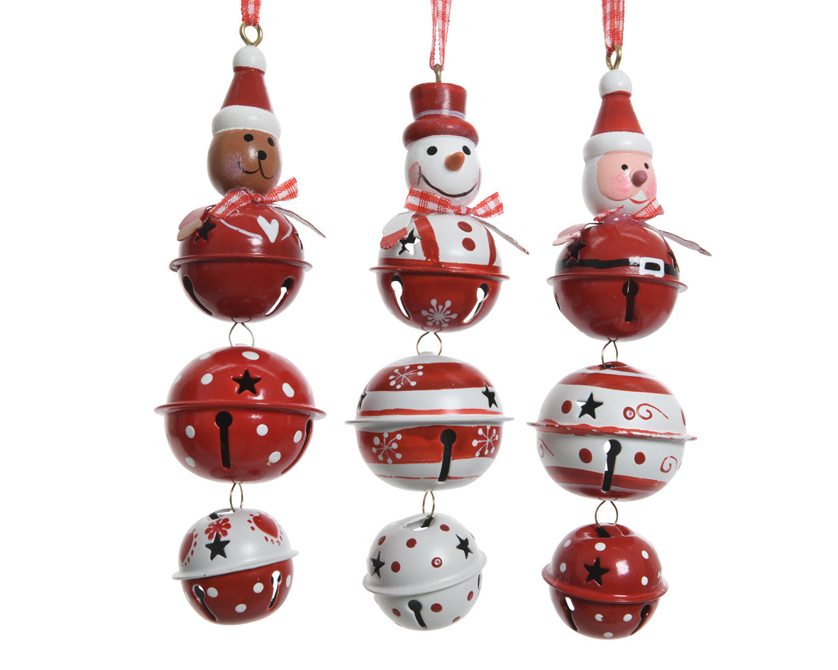 Campana Ferro Orso Pupazzo de Nieve Papá Noel 3 unidades H 15 Ø 4.5 cm