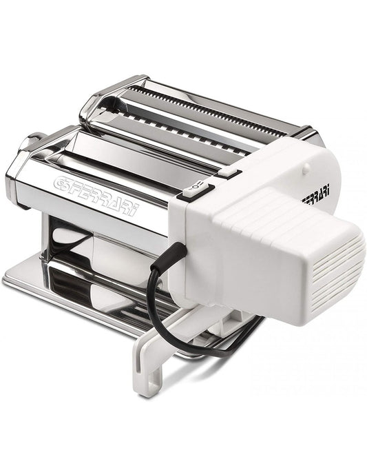 Pasta machine with motor and accessories.