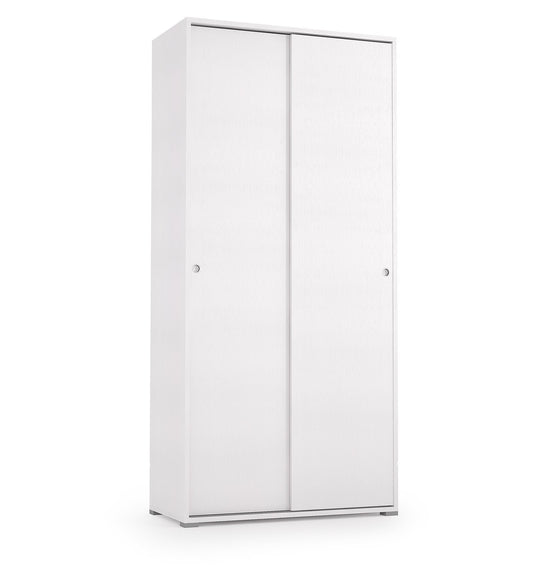 Cabinet with double sliding door and four adjustable shelves, white doors