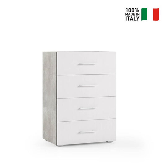 Cabinet with 4 drawers, metal guides and top with white concrete front container tray