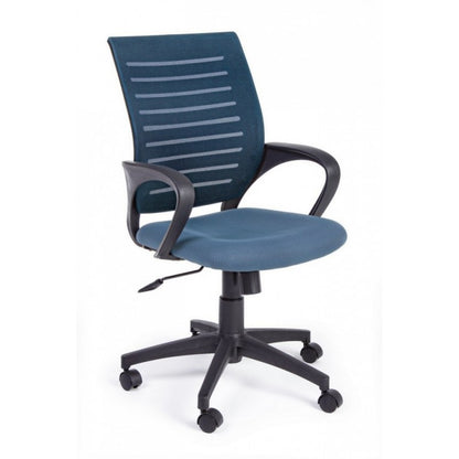 Blue office chair with wheels and armrests