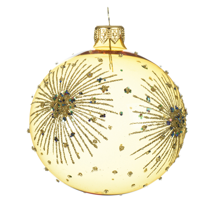 Weihnachtskugel aus Goldglas mit Reliefzeichnungen Ø8 cm