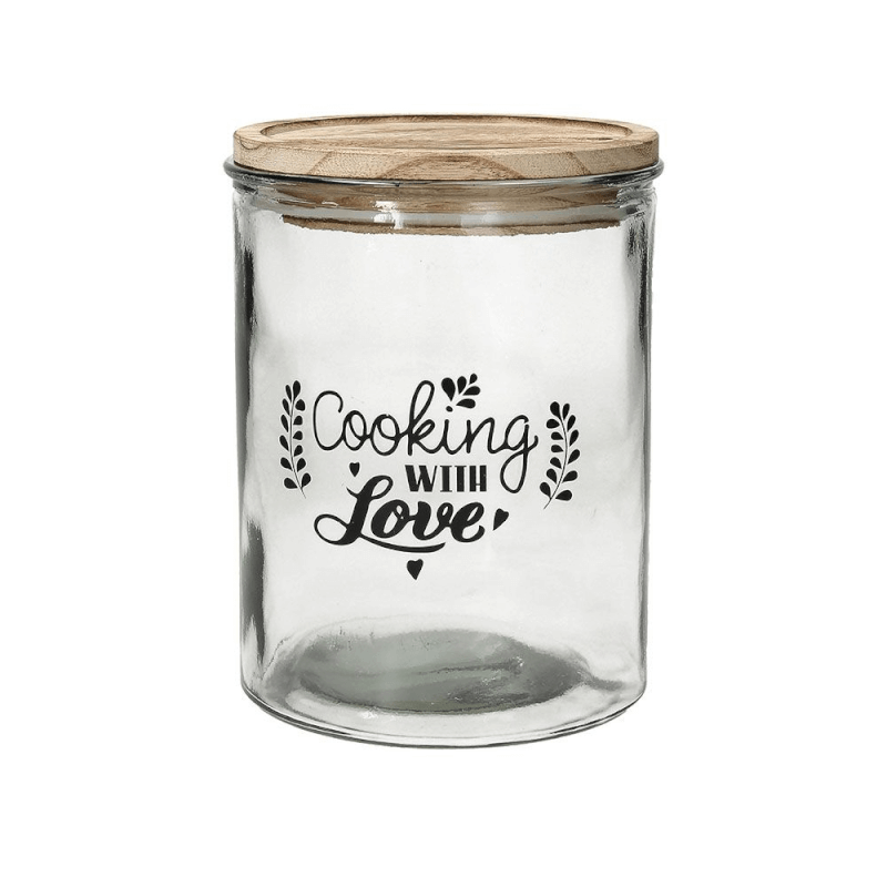 Medium jar with lid 1380 cc Cooking With Love in transparent glass