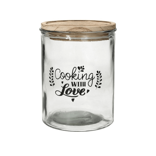 Mittleres Glas mit Deckel 1380 cc Cooking With Love aus transparentem Glas