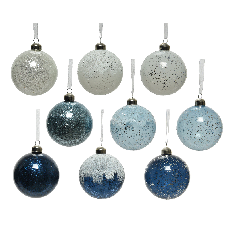 Assorted Christmas ball white - light blue Ø8 cm