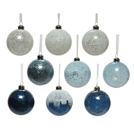 Assorted Christmas ball white - light blue Ø8 cm