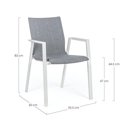 Outdoor Chair In White Aluminum With Dark Gray Cushion Odeon 55.5X60 H83 Cm