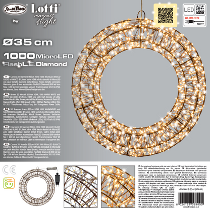 Corona Marrone 3D ø35cm 1000 MicroLED FlashLED Diamond bianchi