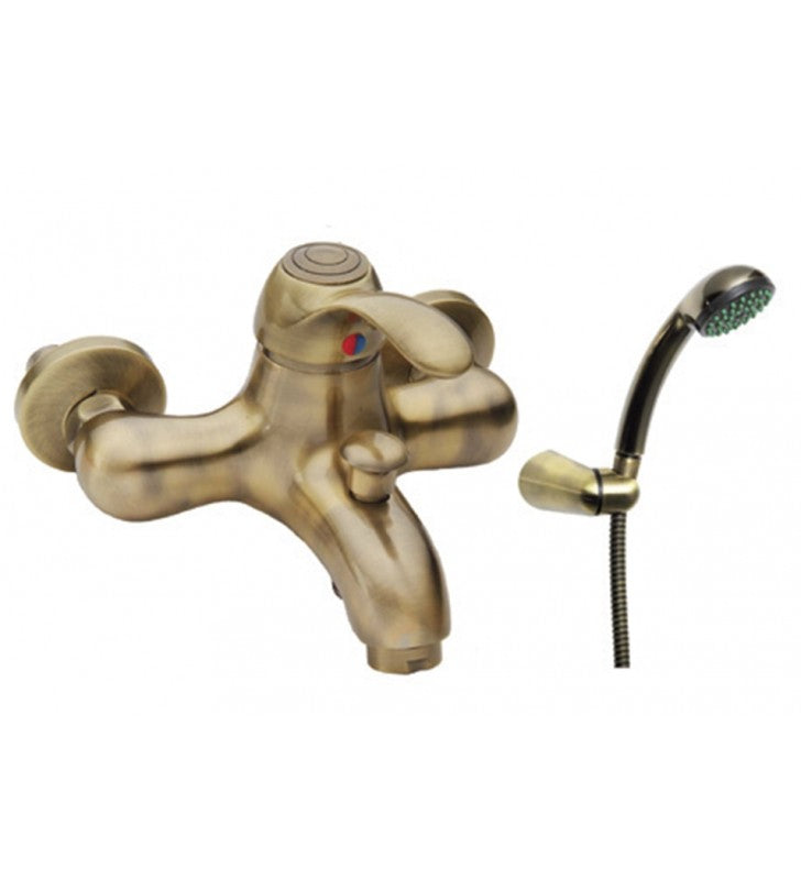 Bathtub faucet from the Distri series in old brass with accessories.