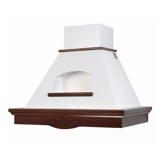TOSCA white rustic kitchen hood with wooden frame in tobacco color inlay 120 cm